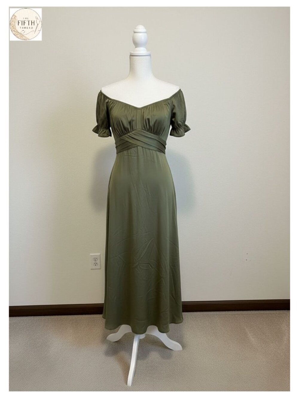 Satin Off Shoulder Midi Dress Puff Sleeve Formal Wedding Guest Cocktail